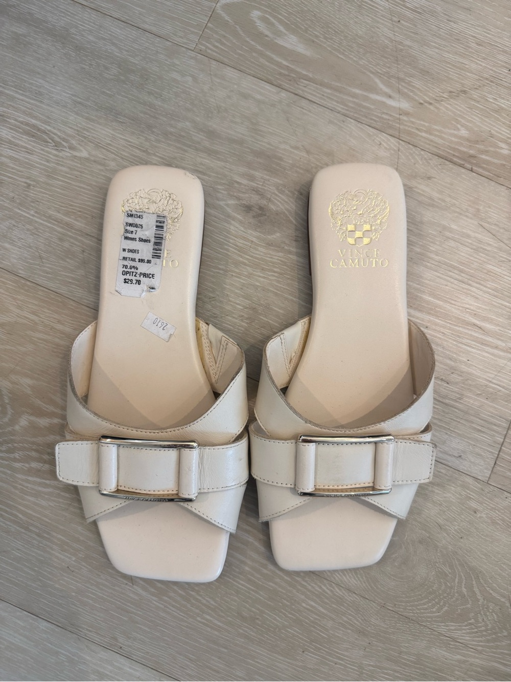 Vince Camuto Women's Ivory Slide Sandals with Buckle Accent